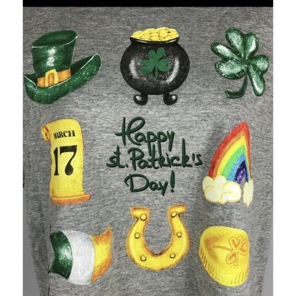 Women's St. Patrick's Day Icons Short Sleeve Graphic T-Shirt - Gray L - Picture 4 of 6